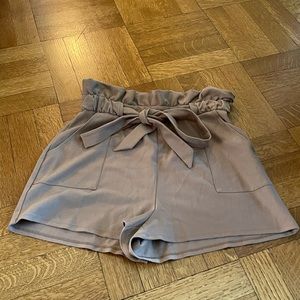 Brown high waisted paperbag tie shorts Express